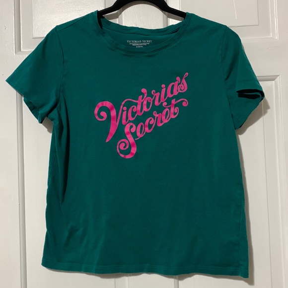 Victoria’s Secret 100% cotton green with pink writing t-shirt - Picture 2 of 7